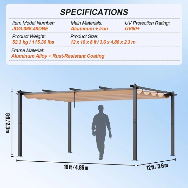 Pergola – Výsuvná venkovní stříška – Hliníková konstrukce – Ochrana proti UV záření 50+ – Rozměry 3x3 metry