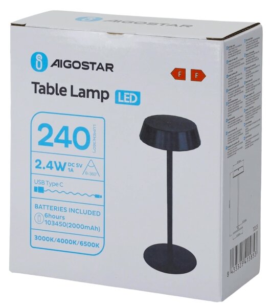Aigostar - LED Stmívatelná stolní lampa AMBIENT LED/2,4W/5V 3000-6500K černá