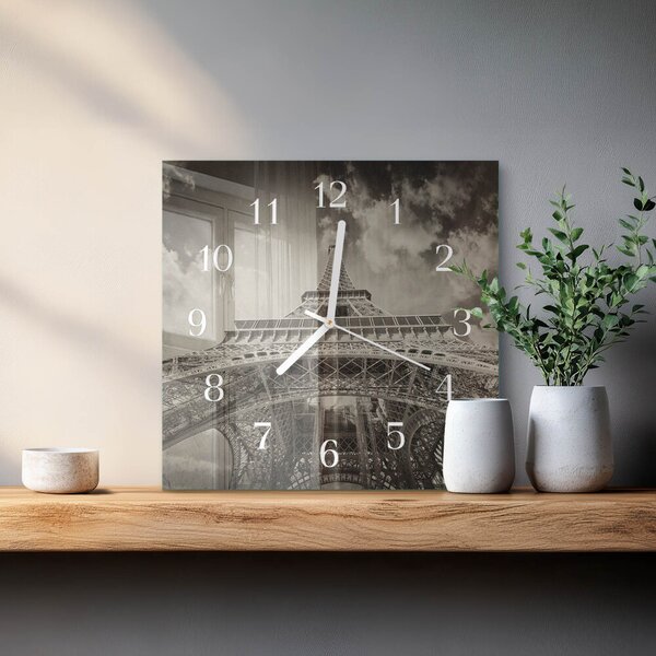 Skleněné hodiny Eiffelova věž zskb-30x30-00084069
