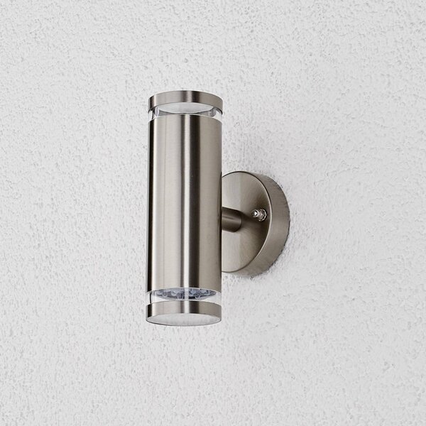 Lindby LED venkovní nástěnné svítidlo Tiberius, nerezová ocel, up/down, IP44, Hliník / šedá / zinek, Nerezová ocel, Moderní