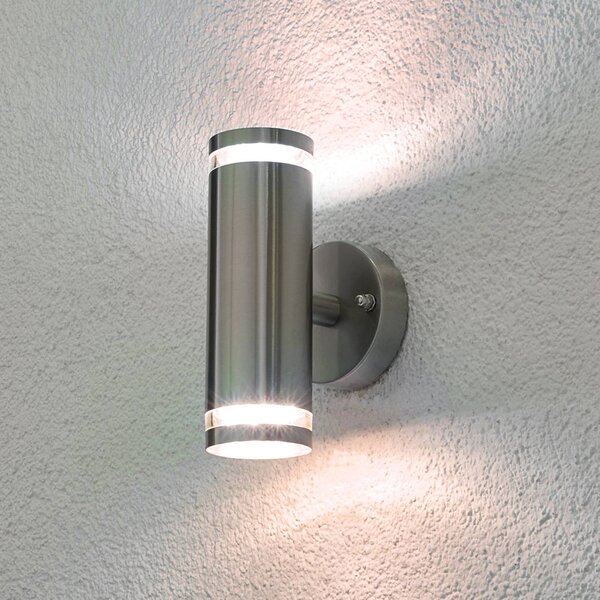 Lindby LED venkovní nástěnné svítidlo Tiberius, nerezová ocel, up/down, IP44, Hliník / šedá / zinek, Nerezová ocel, Moderní