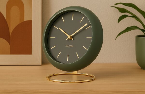 Present time Zeleno-zlatý kovový kulatý budík Belene M