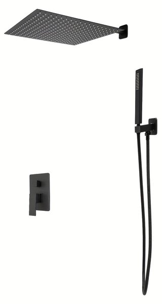 Vestavěná sprchová sada, 40 cm, klasická černá barva, elegantní design, otočná sprchová hlavice o 360° a hadice