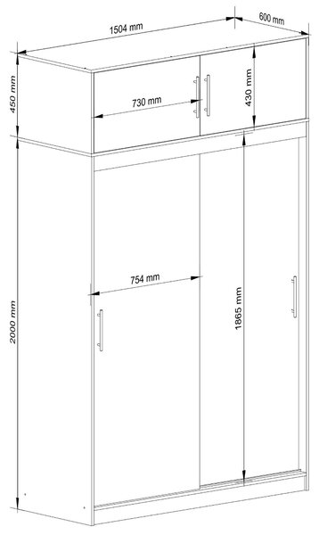 Ak furniture Šatní skříň s posuvnými dveřmi a nástavcem MONO CLP 150 cm bílá