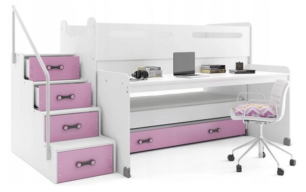 Dětská patrová postel MAX 1, 200x80, bílá/růžová