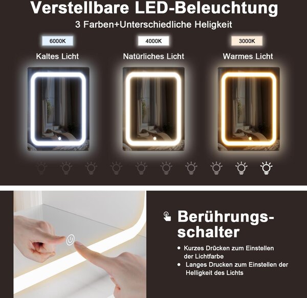 Kosmetický stolek - Toaletní stolek - Toaleta - Stolek na líčení - Nábytek - Nastavitelná LED osvětlení
