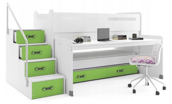 Dětská patrová postel XAVER 1, 200x80, bílá/zelená