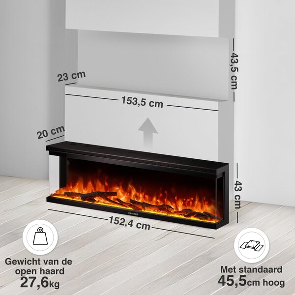 Elektrické krbové topidlo na montáž na zeď – šířka 152 cm – výkon 1800 W – černý kov – moderní designový krb