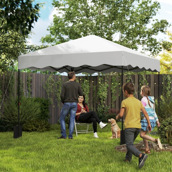 Outsunny Pop-up Skládací Altán 3x3 m Skládací Stříška s UV 50+ Ochrana Nastavitelná Výška Skladovací Taška na Kolečkách pro Kempování a Párty Bílá | A