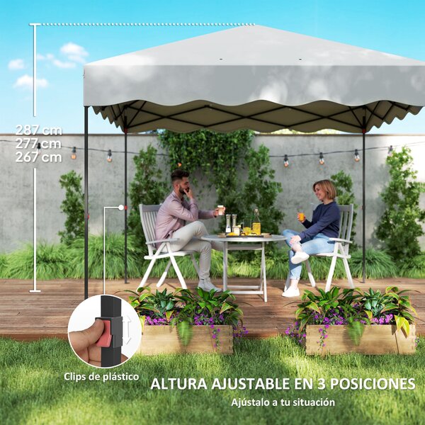 Outsunny Pop-up Skládací Altán 3x3 m Skládací Stříška s UV 50+ Ochrana Nastavitelná Výška Skladovací Taška na Kolečkách pro Kempování a Párty Bílá | A