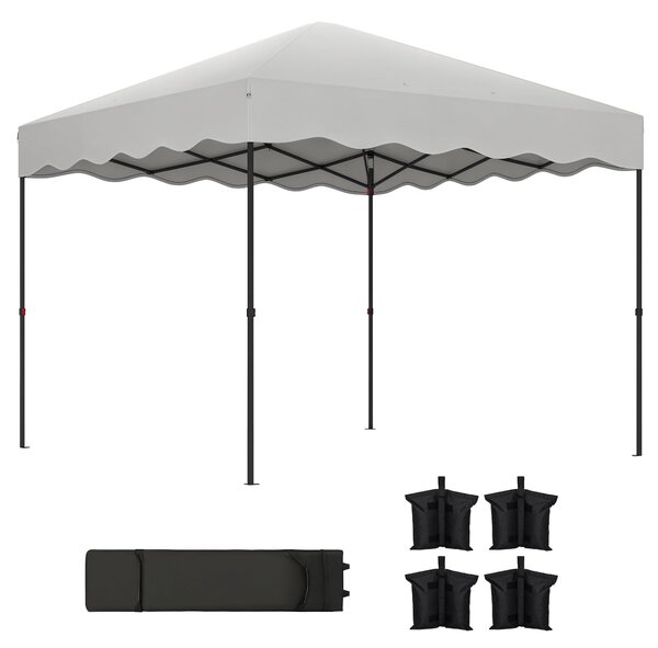 Outsunny Pop-up Skládací Altán 3x3 m Skládací Stříška s UV 50+ Ochrana Nastavitelná Výška Skladovací Taška na Kolečkách pro Kempování a Párty Bílá | A