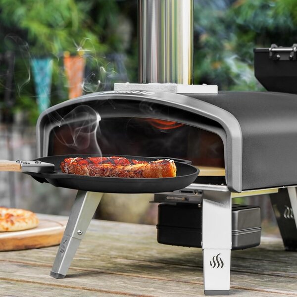 Pizza pec na dřevní pelety s automatickým otočným systémem, přenosná pizza pec s 33cm kamennou deskou, venkovní pizza pec pro pikniky, oslavy a kempování, černá barva