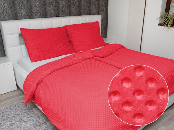 Biante Hřejivé ložní povlečení Minky 3D puntíky MKP-019 Jahodové červené Jednolůžko 140x200 a 70x90 cm