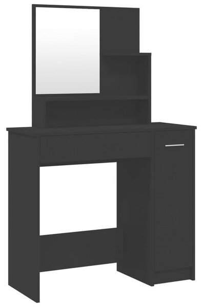 Kosmetický stolek s velkým zrcadlem a stoličkou – konstrukce z tmavého dřeva, kompaktní rozměry 86x36x135 cm