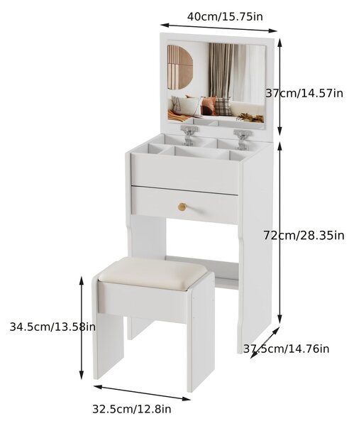 Kosmetický stolek - Toaletní stolek - Komoda - Noční stolek - Zrcadlo s osvětlením - Multifunkční design 3 v 1