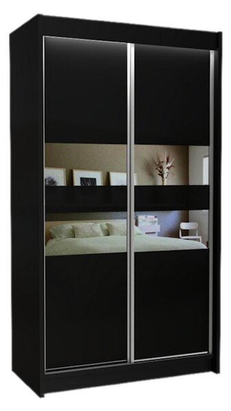 Skříň s posuvnými dveřmi a zrcadlem FINEZJA, černá, 120x216x61