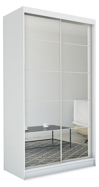 Skříň s posuvnými dveřmi a zrcadlem MARISA, bílá, 150x216x61