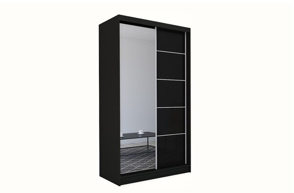 Skříň s posuvnými dveřmi a zrcadlem MAKIRA, černá, 150x216x61