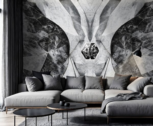 Vliesová obrazová tapeta na zeď, černá, šedá, mramor, tvary, logo, Z81067, 3x3m, Philipp Plein 2, Zambaiti Parati