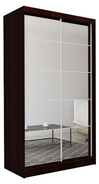 Skříň s posuvnými dveřmi a zrcadlem FLORES + Tichý dojezd, wenge,150x216x61