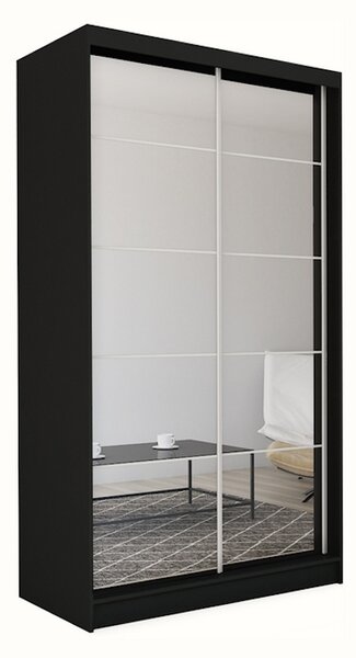 Skříň s posuvnými dveřmi a zrcadlem MARISA, černá, 150x216x61