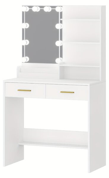 Kosmetický stolek - Toaletní stolek - Stolek na líčení - Kaptafel - Bílá barva - LED osvětlení s nastavitelnou intenzitou