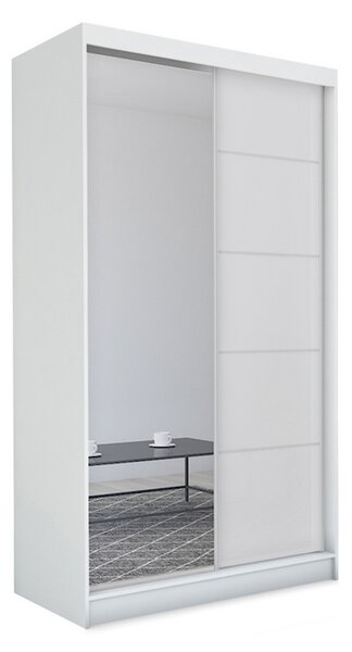 Skříň s posuvnými dveřmi a zrcadlem MAKIRA, bílá, 150x216x61