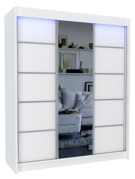 Skříň s posuvnými dveřmi a zrcadlem MAKIRA, bílá, 180x216x61