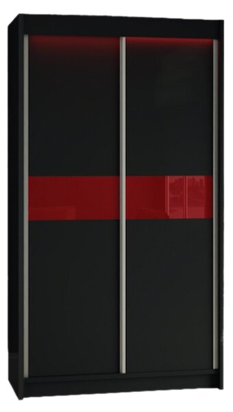 Skříň s posuvnými dveřmi TANNA + Tichý dojezd, černá/červené sklo, 120x216x61