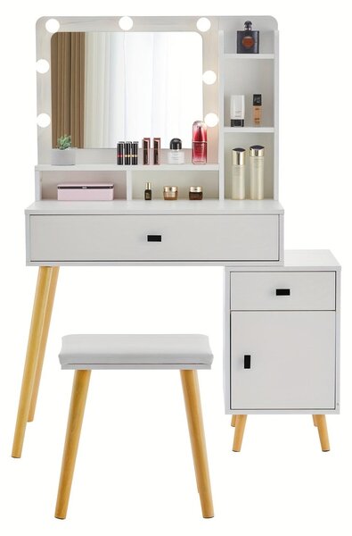 Bílý toaletní stolek – stolek na líčení – komoda s zrcadlem – stolek na make-up – s dvěma zásuvkami