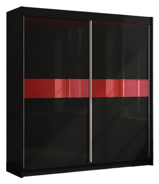 Skříň s posuvnými dveřmi ALEXA, černá/červené sklo, 200x216x61