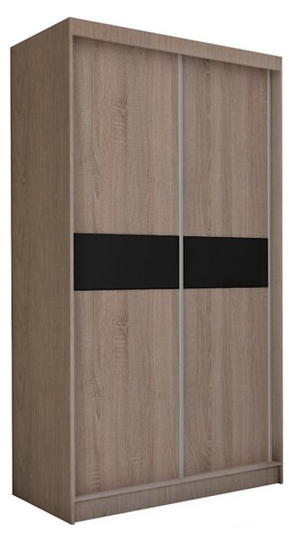Skříň s posuvnými dveřmi TANNA, sonoma/černé sklo, 150x216x61