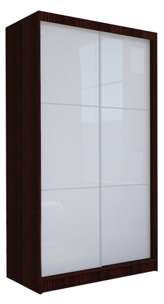 Skříň s posuvnými dveřmi BIBIANA, wenge/bílé sklo, 150x216x61