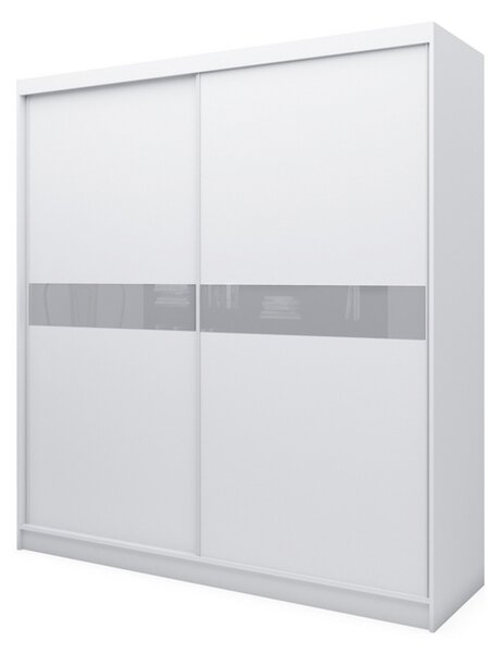 Skříň s posuvnými dveřmi TANNA, bílá/šedé sklo, 200x216x61