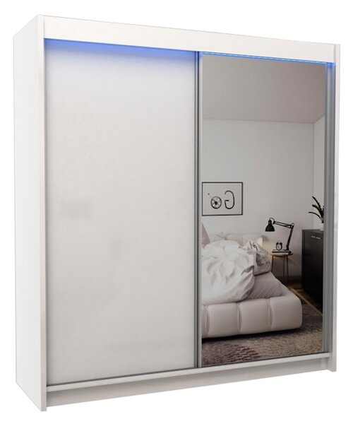 Skříň s posuvnými dveřmi a zrcadlem PATTI, bílá,200x216x61