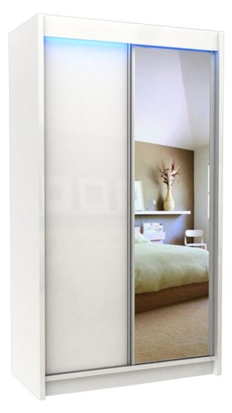 Skříň s posuvnými dveřmi a zrcadlem TARRA + Tichý dojezd, bílá, 120x216x61