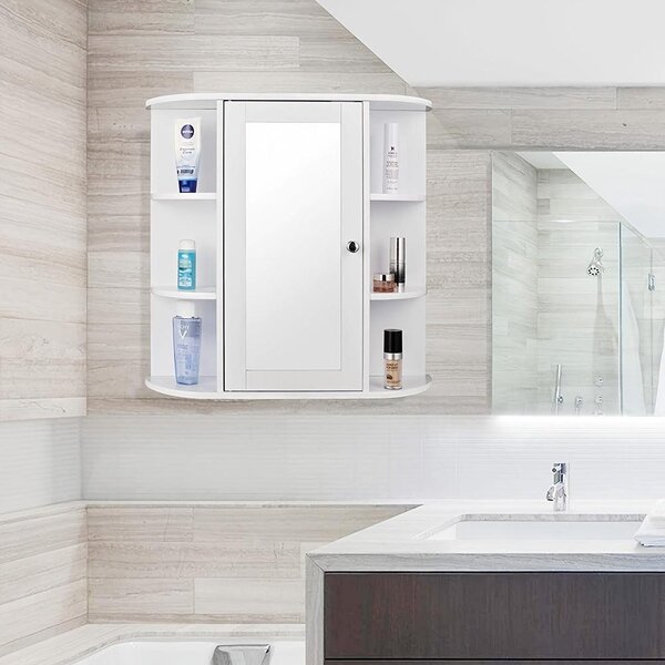Skříňka do koupelny - Nástěnná skříňka - Úložná skříňka - Zrcadlová skříňka - Lékárnička - Skandinávský design - Úzká, rozměry 60x16x58 cm
