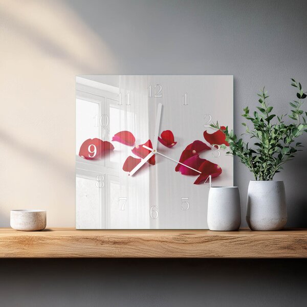 Skleněné hodiny Okvětní lístky růží zskb-30x30-00083919