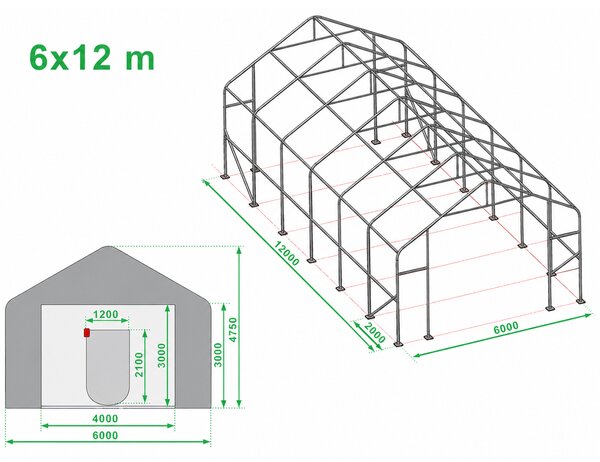 Mobilní skladová hala 6x12m - šedá barva Šedá