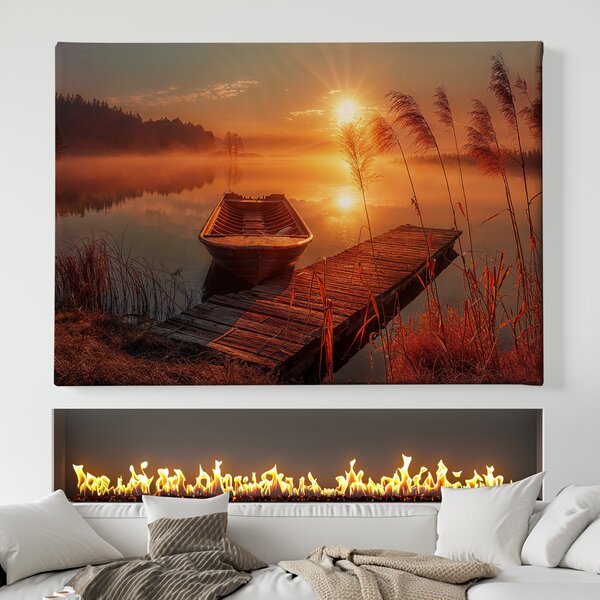 Obraz na plátně - Staré molo s loďkou při západu FeelHappy.cz Velikost obrazu (šířka x výška): 40 x 30 cm