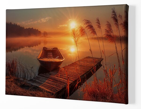 Obraz na plátně - Staré molo s loďkou při západu FeelHappy.cz Velikost obrazu (šířka x výška): 40 x 30 cm