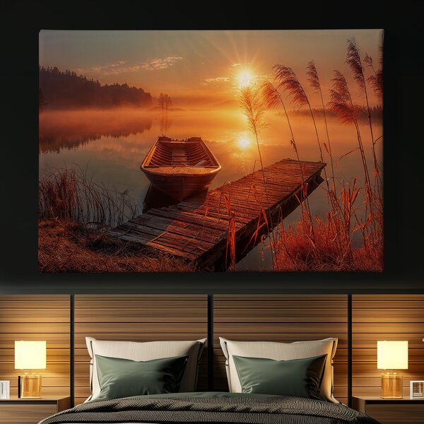Obraz na plátně - Staré molo s loďkou při západu FeelHappy.cz Velikost obrazu (šířka x výška): 40 x 30 cm