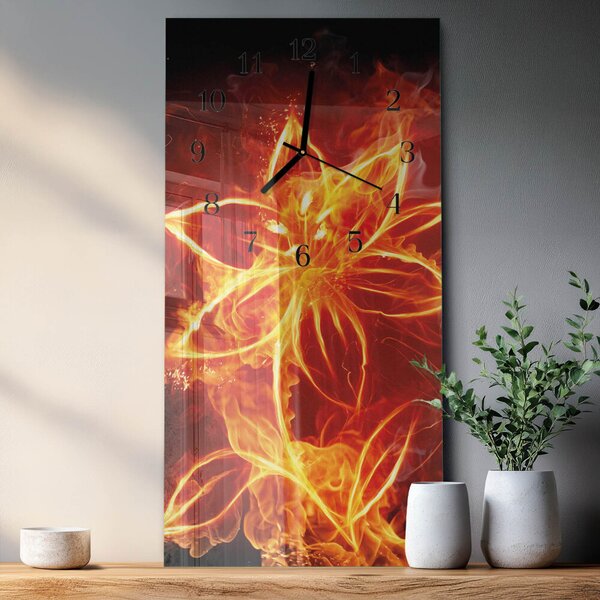 Skleněné hodiny vertikální Ohnivý květ zsppc-30x60-00171127