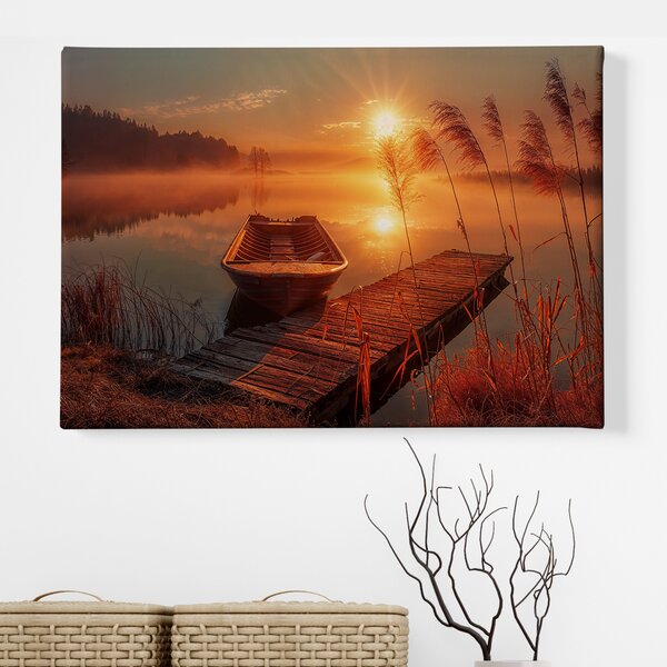 Obraz na plátně - Staré molo s loďkou při západu FeelHappy.cz Velikost obrazu (šířka x výška): 40 x 30 cm