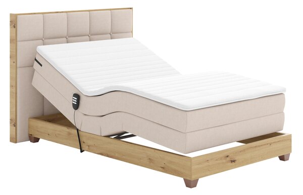 KONDELA Elektrická polohovací postel, boxspring, béžová/dub artisan, 120x200, TIANA