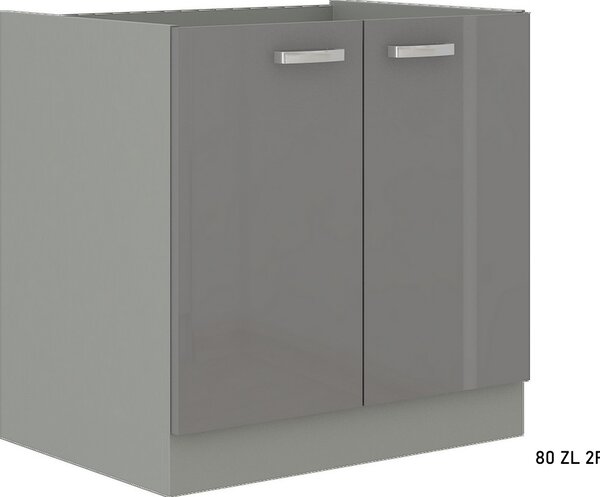 Kuchyňská skříňka dřezová GRISS 80 ZL 2F BB, 80x82x52, šedá/šedá lesk