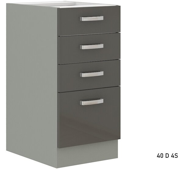 Kuchyňská skříňka dolní šuplíková GRISS 40 D 4S BB, 40x82x52, šedá/šedá lesk
