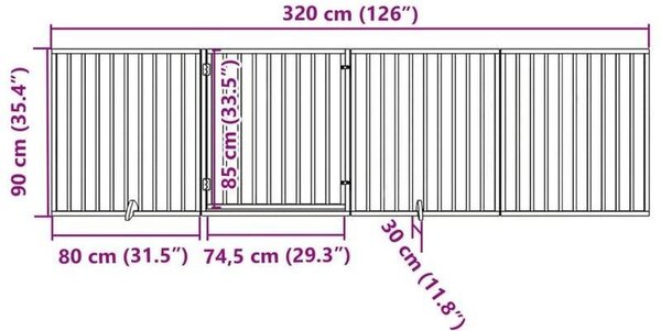 Ohraničení pro psy – 4 díly – délka 320 cm – vyrobeno z černého topolu – včetně dveří se zámkem – samostatně stojící