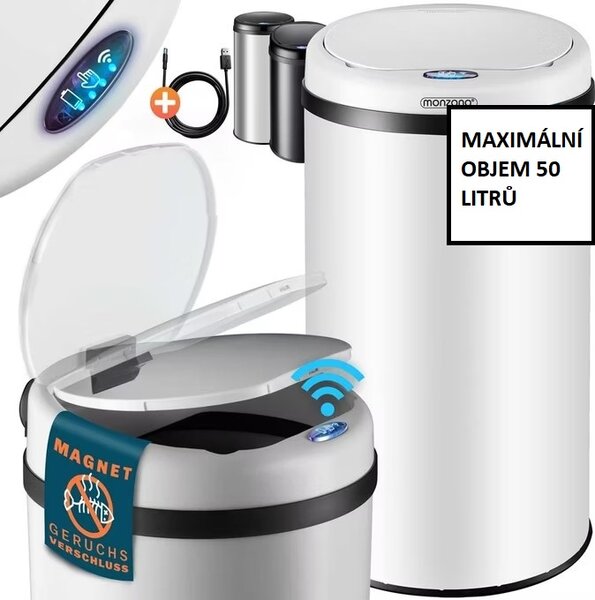 Bezdotykový odpadkový koš 50 l, bílý 109763