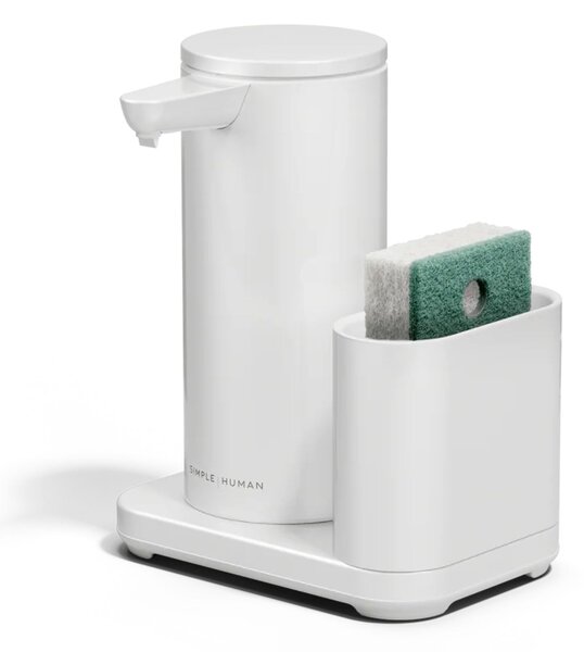 Simplehuman bezdotykový dávkovač - 266 ml + držák na houbičku, bílá ocel